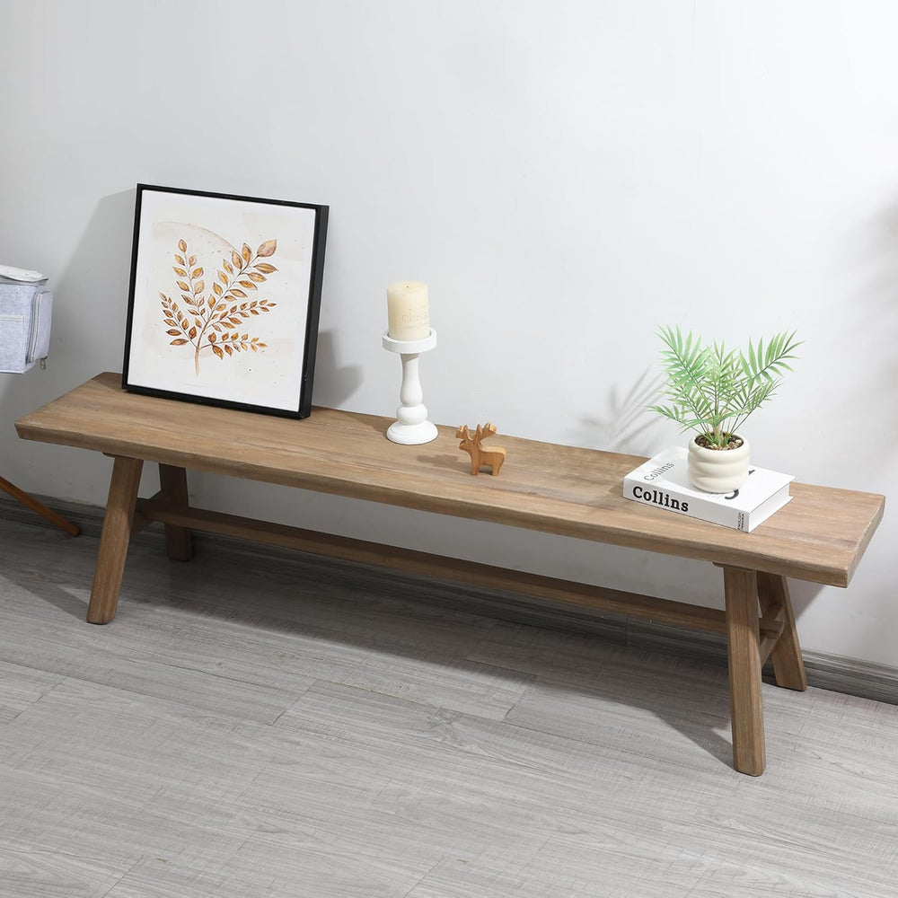 Wnutrees 63" Farmhouse Wood Bench, Rustic Solid Wood Dining Room & E...