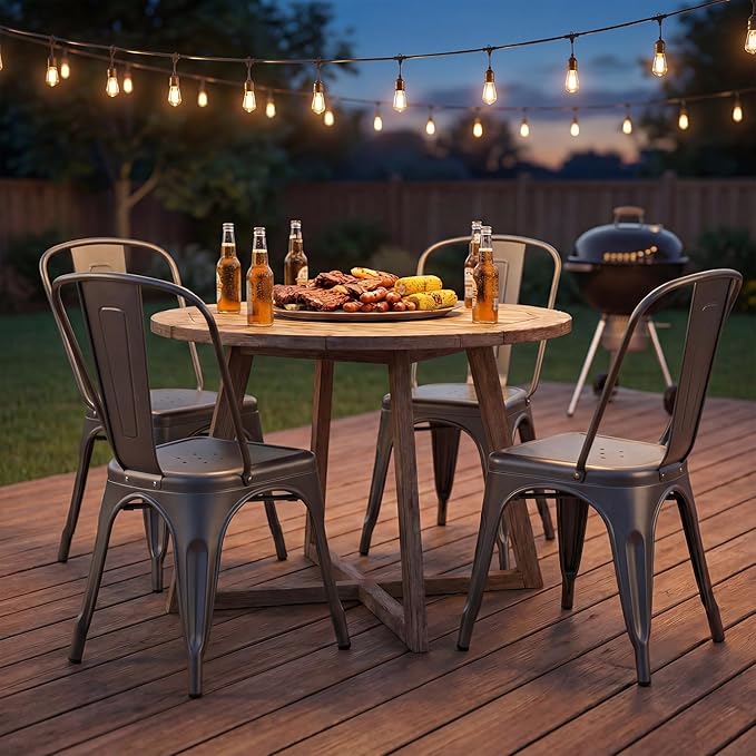 Furmax Metal Dining Chair Indoor Outdoor Use Stackable Classic Trattoria Chai...