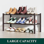 Smiry Shoe Rack, 2 Tier Bamboo Shoe Organizer, Stackable Free Standing Wooden Shoe Storage Shelf for Closet, Entryway, Front Door Entrance, Brown