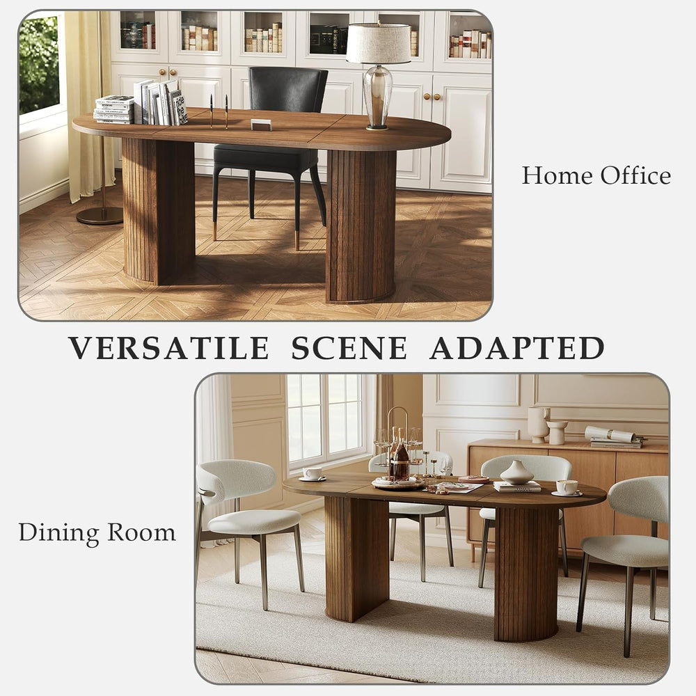 Oval Rectangular Dining Table for 4-8 People,70.87" Long Kitchen Table w...