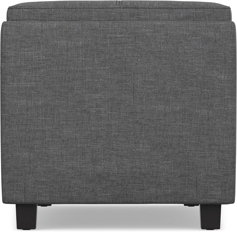 SIMPLIHOME Avalon 42" Wide Linen Look Fabric Storage Ottoman in Slate Grey