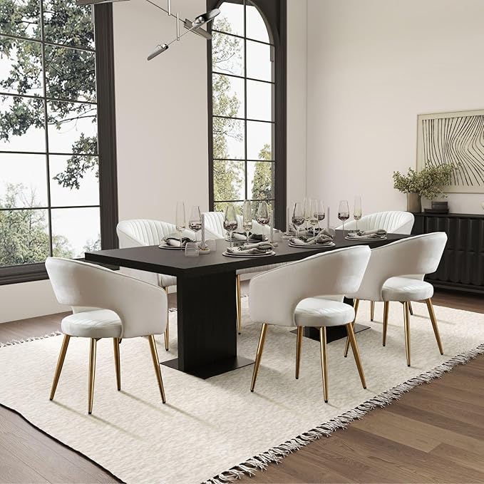 Faux Leather Dining Chairs Gold Legs, Modern Cream PU Leather Dining Room Chairs with Arms Set of 2 Upholstered Accent Chair Armchair with Barrel Back for Kitchen Living Room