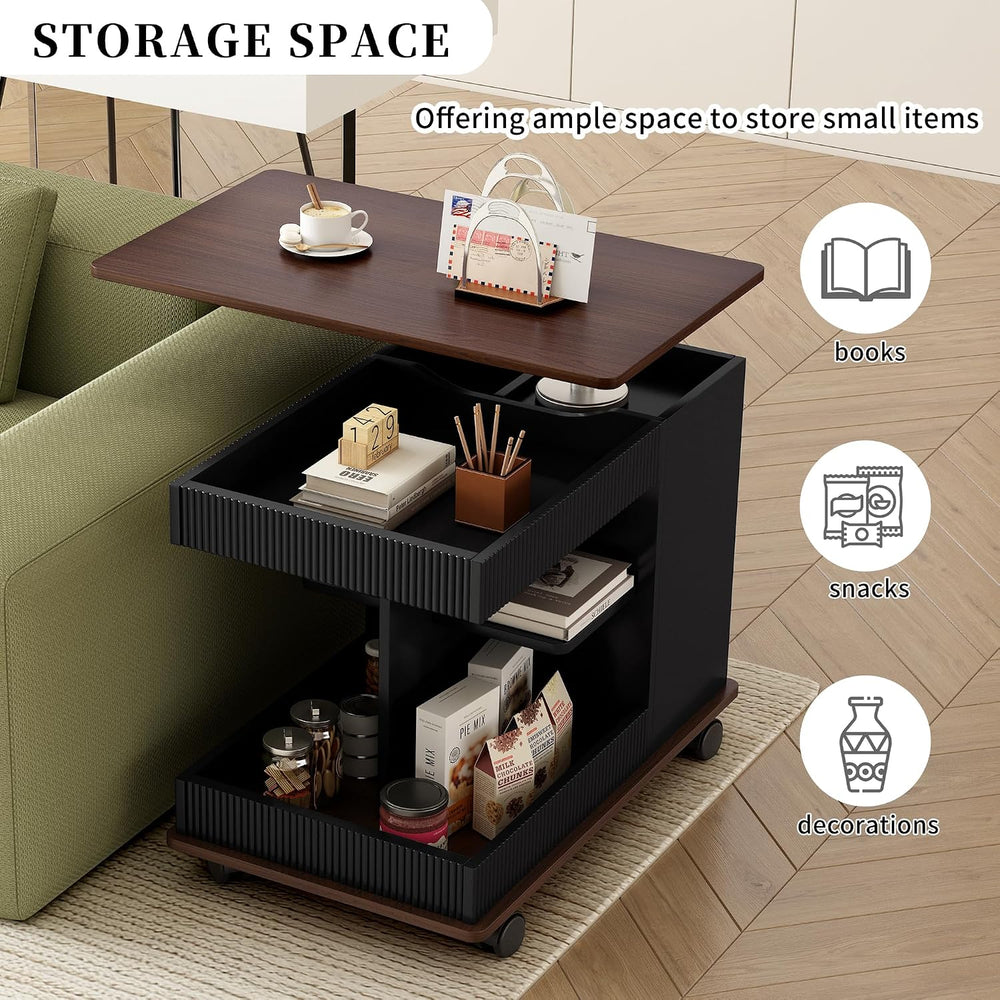Modern Adjustable End Table with Wheels, 360° Rotating and Adjustable Lift-To...