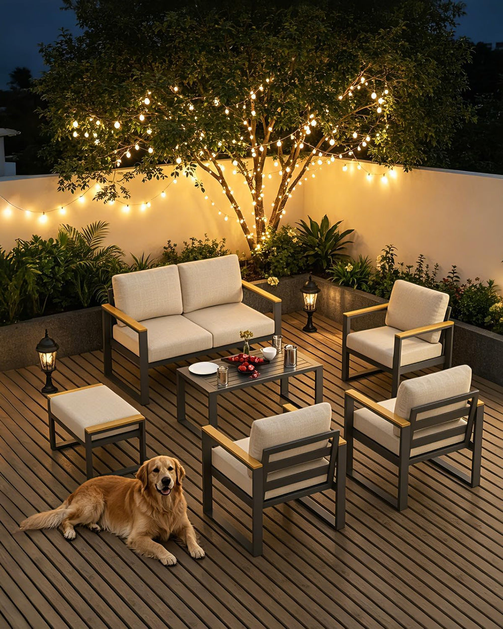 IDEALHOUSE Outdoor 2 Pieces Aluminum Patio Ottoman, Outdoor Footstool with Se...