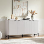 65" Buffet Cabinet with Storage, Fluted Credenza Sideboard with 4 Doors & Adjustable Shelves, Large Coffee Bar Console Table for Dining Room, Living Room, Entryway, White