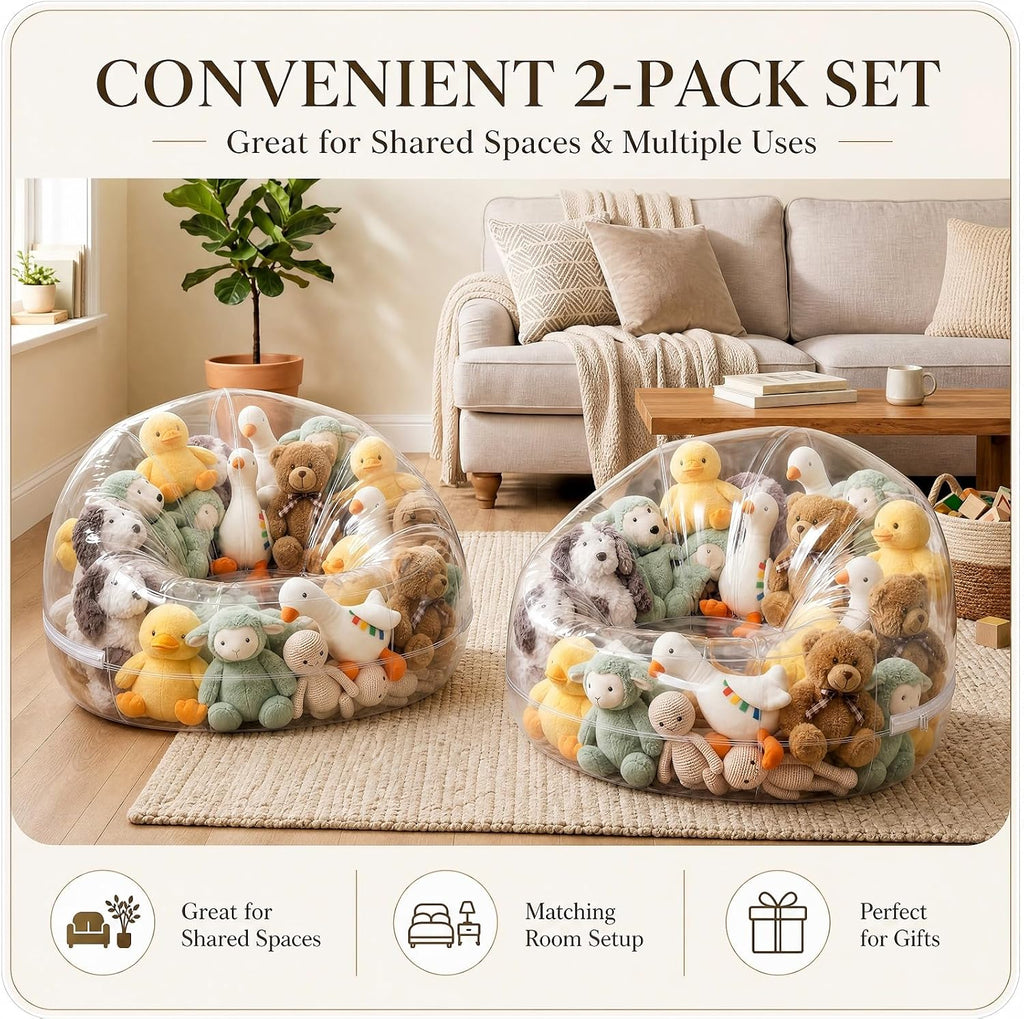 Sliner 2 Pcs Stuffed Storage Bean Bag Chair Cover for Kids Adults (No Filler) Stuffable Zipper Beanbag Cover for Organizing Plush Toys or Foam(43.3 * 43.3 * 30.7inch,PVC,Gray)