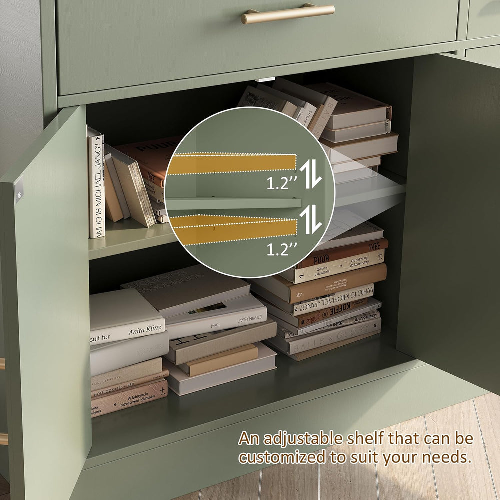 Vongrasig 43" Farmhouse Sideboard Buffet Cabinet with Storage, Green