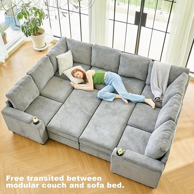 Belffin Small Corner Modular Sectional Couches for Living Room U Shaped Couch with Cup Holder Light Grey Couch