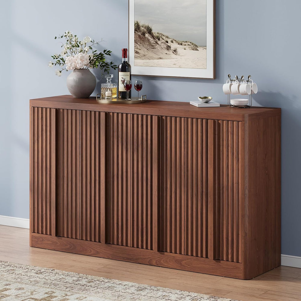 Fluted Buffet Cabinet with Storage, 60" Sideboard Buffet Storage Cabinet...