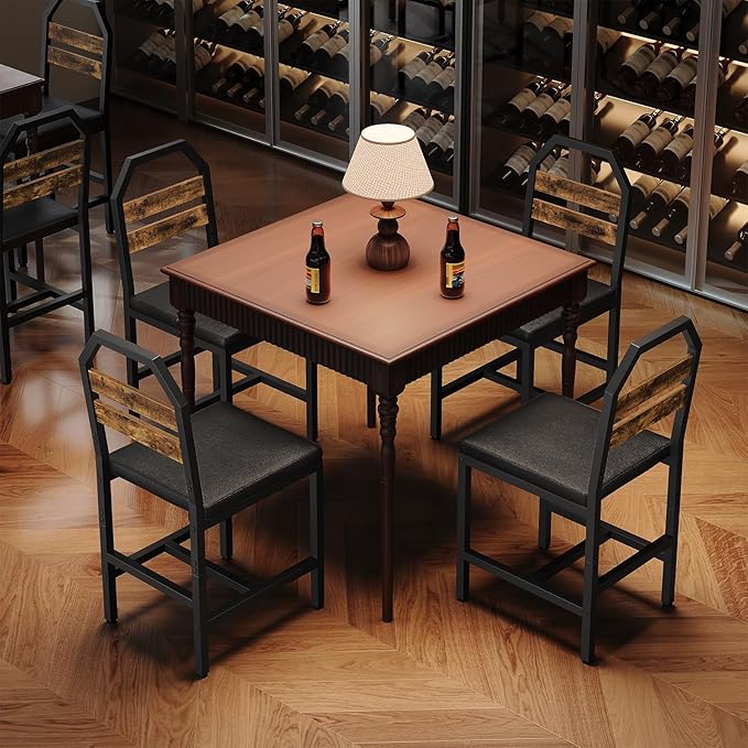 Dining Chairs, Kitchen Chairs with Back Support, Upholstered Seat and Metal Legs, for Kitchen, Living Room, Rustic Brown and Black CY02L4BR