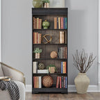 Liberty Furniture Meritage Stepped Bookcase Wall - 4 Piece Set for Home Office - Aged Charcoal w/Rub Thru & Caramel