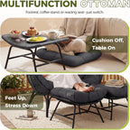 RADIATA Double Egg Chair with Ottoman, 2 Person Outdoor Wicker Loveseat | Outdoor foot rest for Patio, 57.1" Extra Wide Indoor Lounge Chairs, 6.5" Grey Cushion, 2 Seater Person Wicker Seating