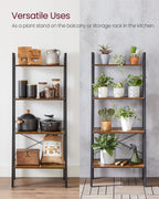 VASAGLE BARNET Collection - Ladder Shelf, Bookshelf, Storage Rack, Modern Bookcase for Living Room Home Office Kitchen, Steel Frame, 4-Tier, 22-Inch Wide, Rustic Brown and Ink Black ULLS44X