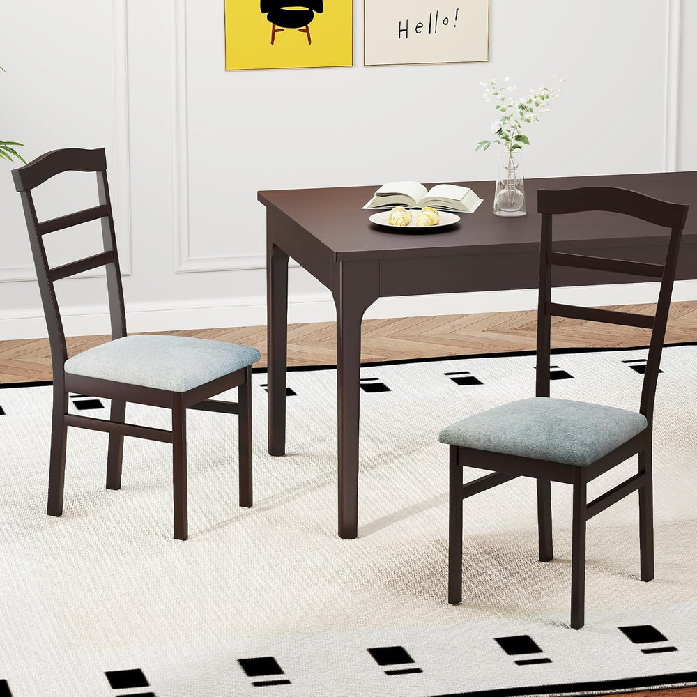 Giantex Wooden Dining Chairs Set of 2, Upholstered Kitchen Chair w/Rubber Woo...