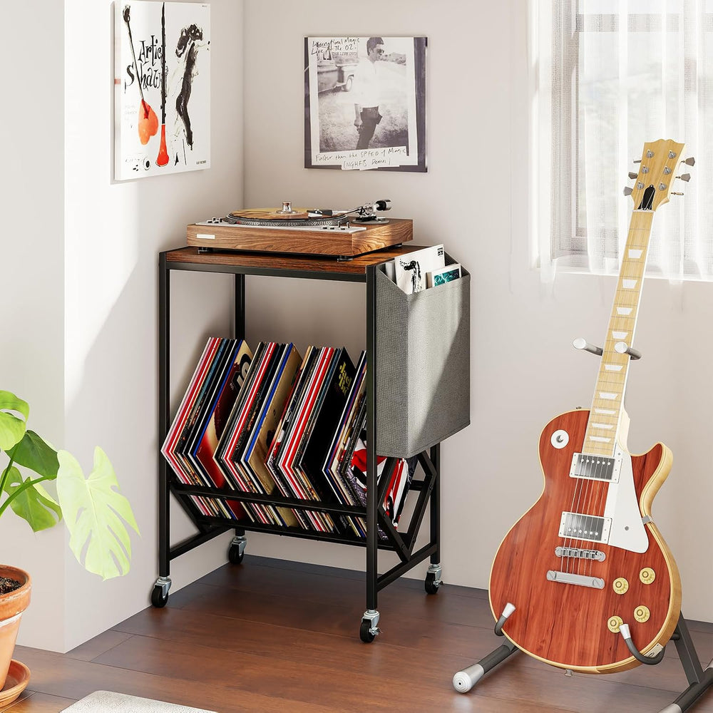 Giantex Record Player Stand, Rolling 2-Tier Turntable Stand with Storage Shel...