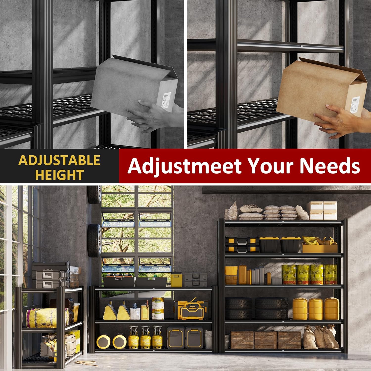 48" W x 72" H x 24" D Garage Shelving Heavy Duty,5 Tier Adjustable Metal Shelves Storage Rack,3030 LBS Large Industrial Shelving Unit for Basement,Warehouse,Garage Organization
