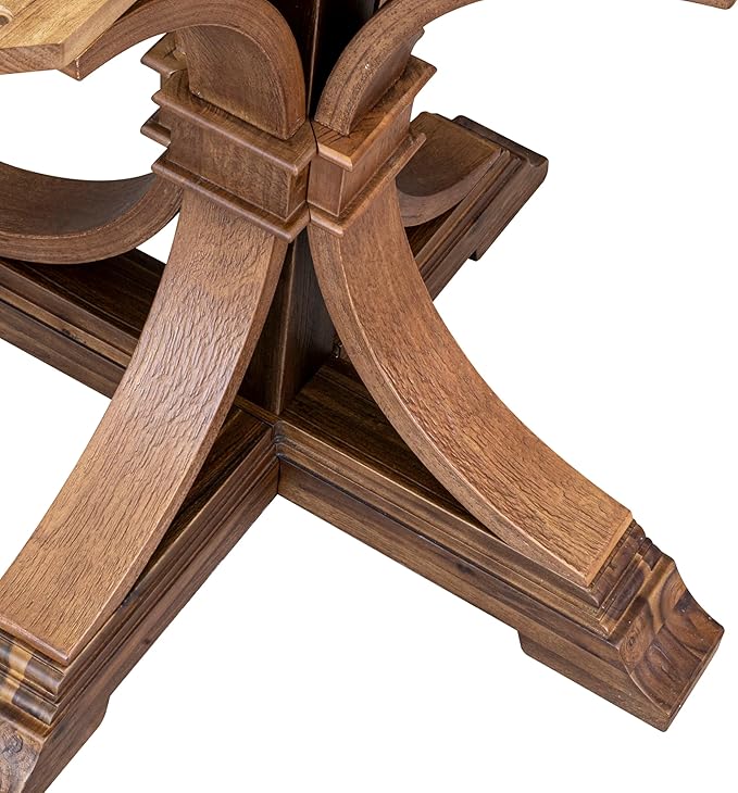 F7MZ5-50N-04 5-Pc Dining Table Set Includes a Pedestal Dinner Table and 4 Light Tan Polyester Fabric Parson Chairs with Padded Back- Antique Walnut