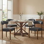 VKNOW Wooden Dining Chairs Set of 4, Modern Upholstered Dining Room Chairs with Walnut Wood Legs and Curved Backrest, Fabric Kitchen Chairs for Farmhouse/Living Room/Dining Room, Charcoal