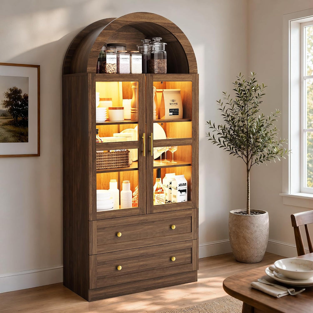 Pamapic Arched Kitchen Pantry Cabinet, 71" Tall Arched Cabinet with LED ...