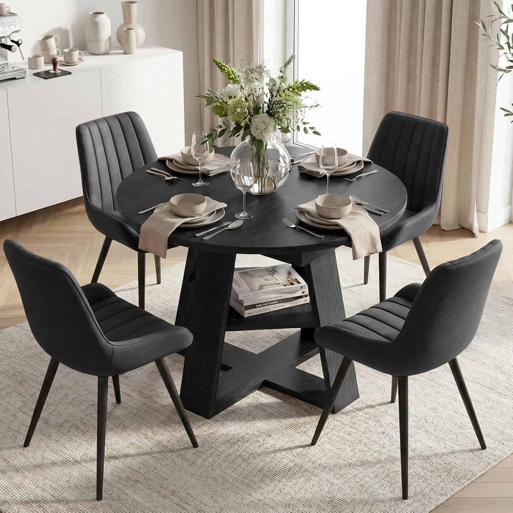 Miereirl Round to Oval Dining Table Set for 4-6, Expandable Kitchen Table wit...