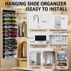 Over The Door Shoe Organizer with 12 Large Breathable Pockets - Heavy Duty Hanging Storage for Adult, Kids & Baby Shoes - Black
