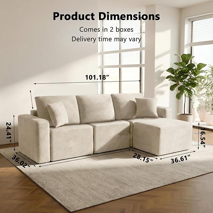 Homall Sectional Couches for Living Room, Modern Boneless Couch with Deep Seat, Upholstered Cloud Sofa, No Assembly Required (Beige, L Shaped Sofa)