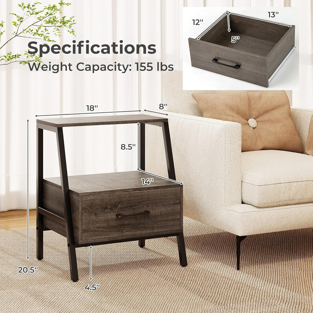 Giantex Farmhouse Nightstand with Drawer and Open Shelf, 2-Tier Bedside Table...
