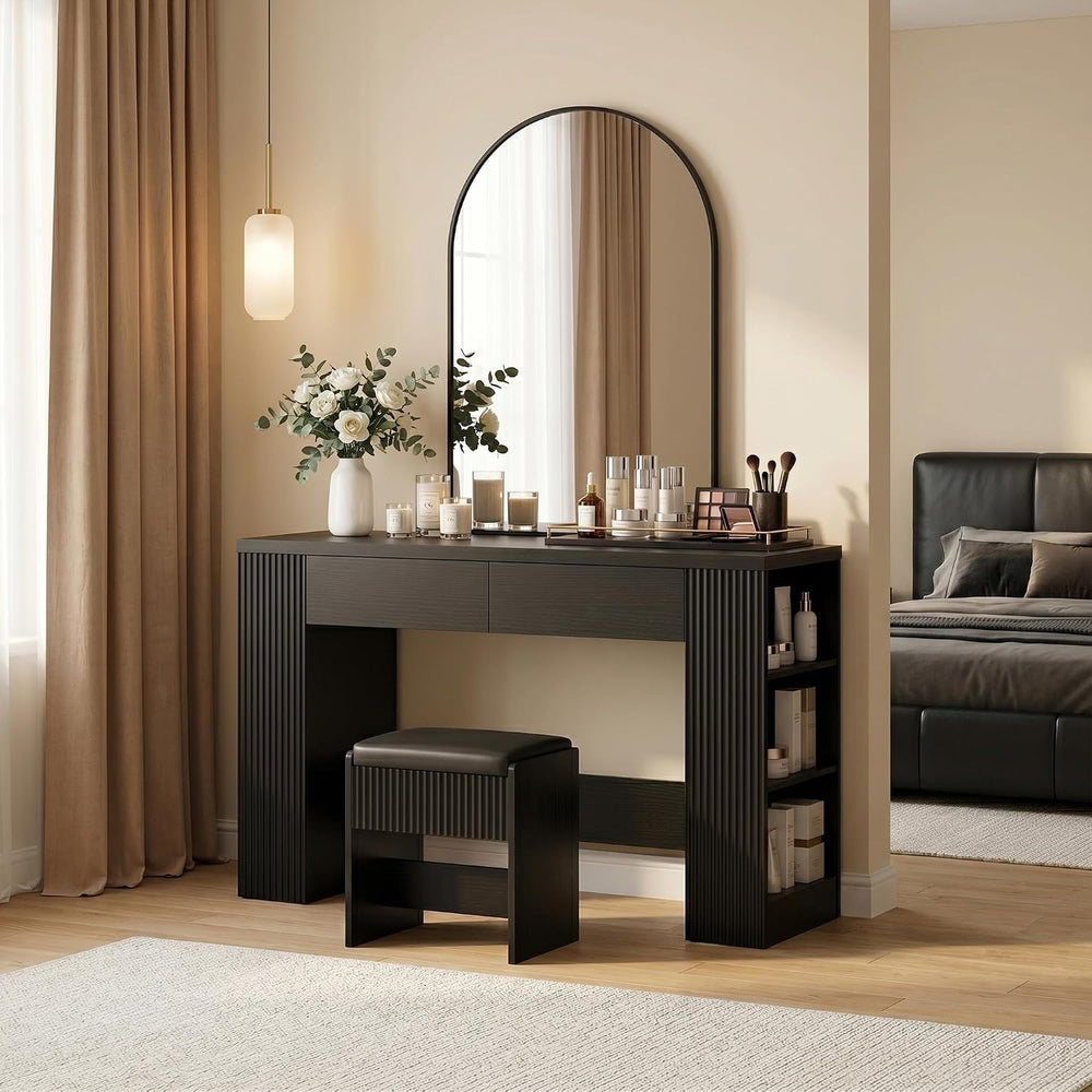 Vabches Fluted Vanity Desk Without Mirror, 47.24" Dressing Table, Black ...