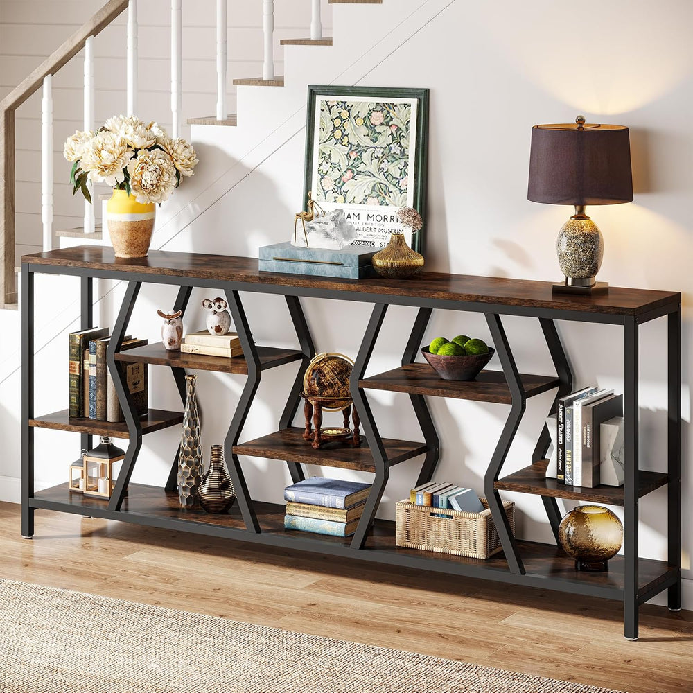 Tribesigns 70.9" Sofa Console Table with Storage Shelves (Rustic Brown) ...