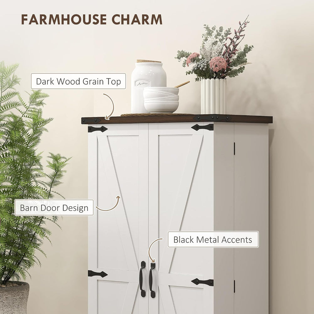 HOMCOM 47" LED Kitchen Pantry Cabinet with Barn Door 5 Deep Shelves Whit...