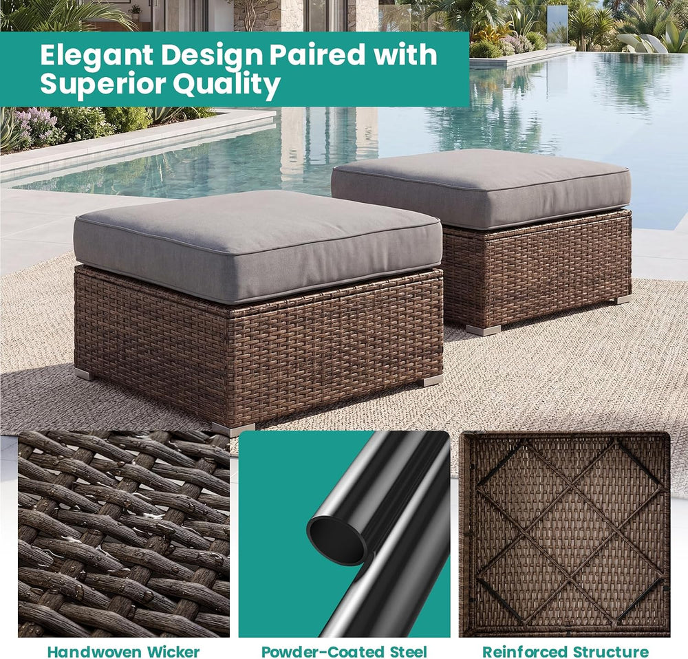 SUNBURY 2 Piece Outdoor Wicker Patio Ottoman Set, 30" Large Square Footr...