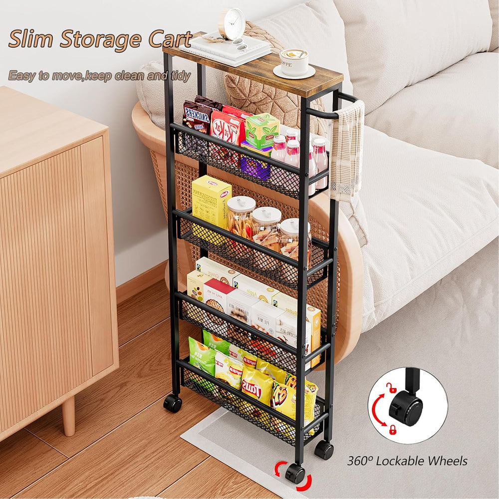 AZERPIAN Slim Rolling Cart 5 Tier Narrow Storage Cart on Wheels with Handle |...