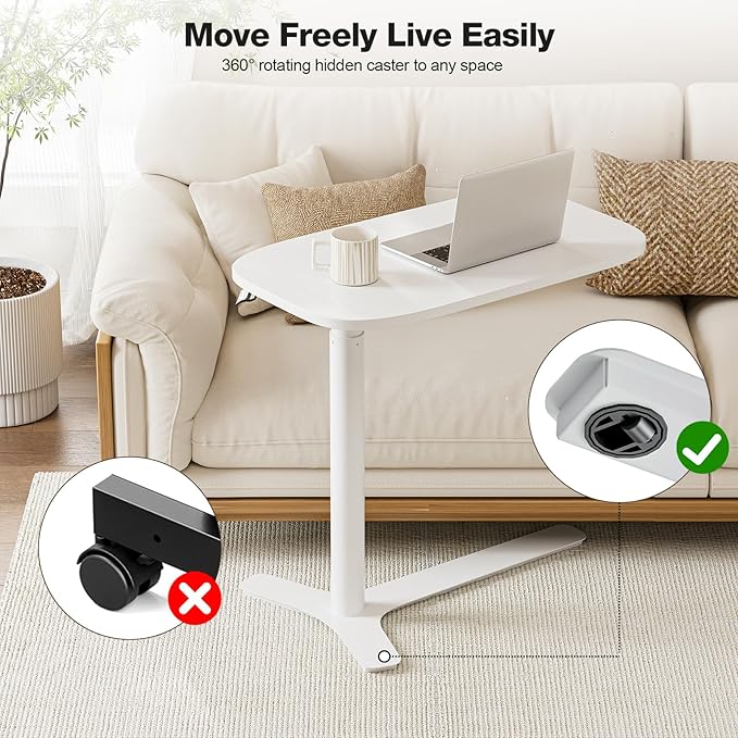 Muvai 30 Inch Large Overbed Table with Wheels Adjustable Height Ideal Bedside Table for Home Medical Use - Rolling Table for Hospital Versatile Bedside, Lap Desk, Laptop Stand,White