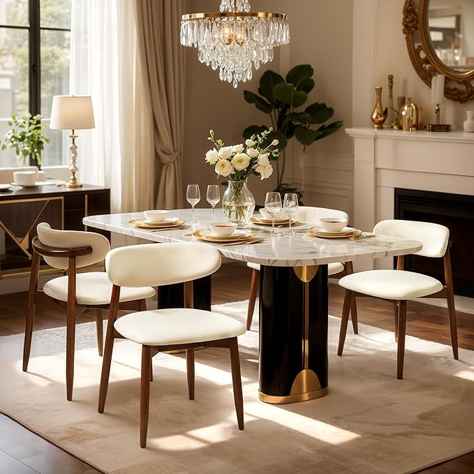 CHUN YI Dining Chairs Set of 4, Upholstered Wooden Dining Room Chairs, Mid Ce...