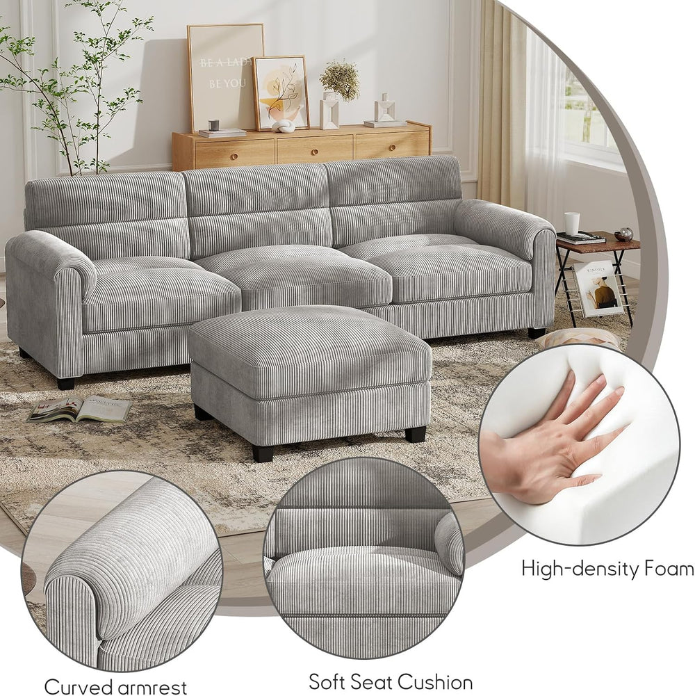 Bonzy Home Corduroy Couch Sets for Living Room, Light Gray