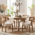 HNY Mid Century Modern Rattan Dining Chairs Set of 4, Farmhouse Linen Upholstered Accent Chair Curved Backrest Kitchen Chairs, with Hardwood Frame, Beige