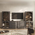 BELLEZE 6-Piece Modular TV Stand Set - 2 Arched Glass Door Sideboards, 2 Sideboards with Drawer, 2 Hutch Cabinets, Classic Modern Media Console Entertainment Center for Living Room (Ebony)