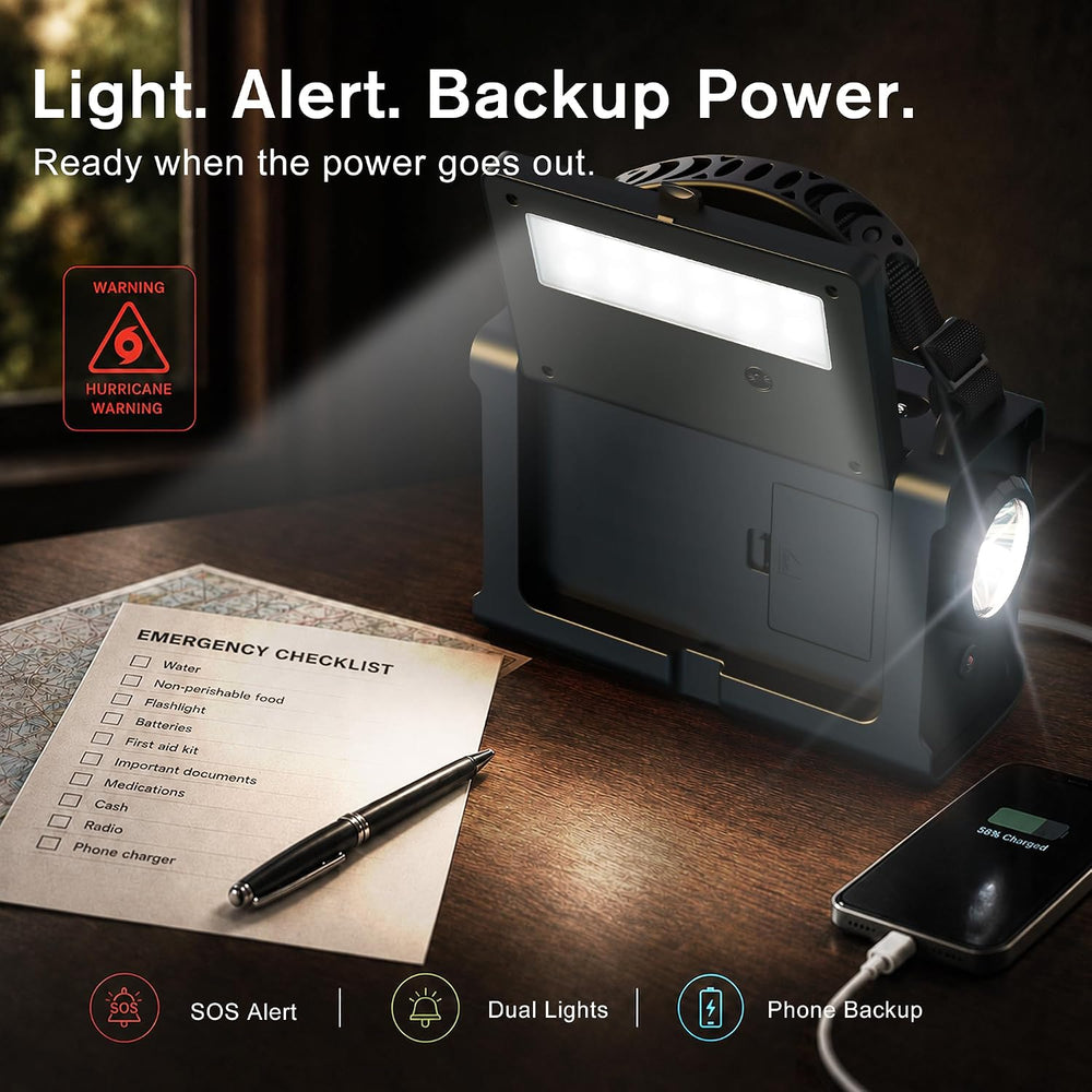 Emergency Weather Radio with S.A.M.E. Alerts, Solar, Hand Crank & 12000mAh