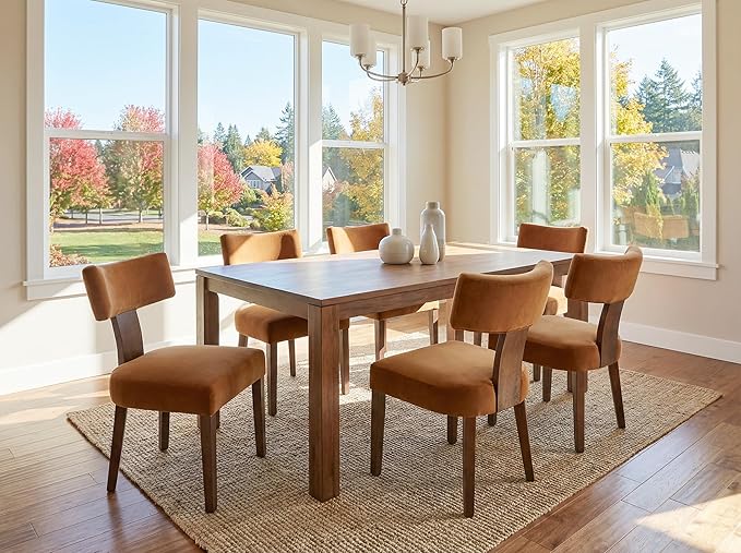 Velvet Dining Chairs Set of 6 Modern Dining Chair with Wood Legs, Upholstered Dining Chairs for Dining Room, Kitchen, Vanity, Living Room, Yellow Brown