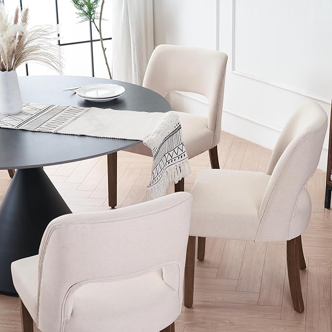 VKNOW Wooden Dining Chairs Set of 2, Modern Fabric Upholstered Dining Room Chair Kitchen Chairs, Farmhouse Dinner Chair for Kitchen Dining Room, Beige