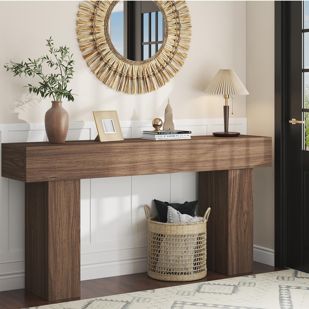 63 Inch Long Console Table for Entryway, Farmhouse Wood Sofa Table Behind Cou...