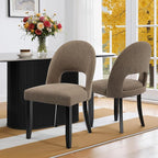 Upholstered Dining Chairs Set of 2, Mid Century Modern Dining Kitchen Chairs with Solid Wood Legs & Fabric Backret for Kitchen and Dining Rome, Brown