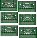 Heavy Duty Plastic Storage Milk Crates, Stackable Utility Organizer Bins, 19x11x13 Inches, 6 Pack, Made in USA, 24 Qt/6 Gallon Capacity (Green)
