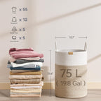 Laundry Hamper 75L,Large Laundry Basket for Clothes,Decorative Storage Basket for Blankets,Cotton Rope Woven basket for bedroom,Brown White