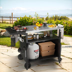 Shintenchi Outdoor Grill Cart Table with Stainless Steel Top for Kitchen Prep & BBQ, Outdoor Kitchen Island Table with Side Handle, Multifunctional Outdoor Grill Table, Black