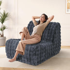 Bean Bag Chair for Adults, Giant Lazy Floor Bubble Sofa with Soft Pillow, Comfy Faux Fur Fireside Beanbags with Handle for Living Room, Bedroom, Apartment, Dark Blue