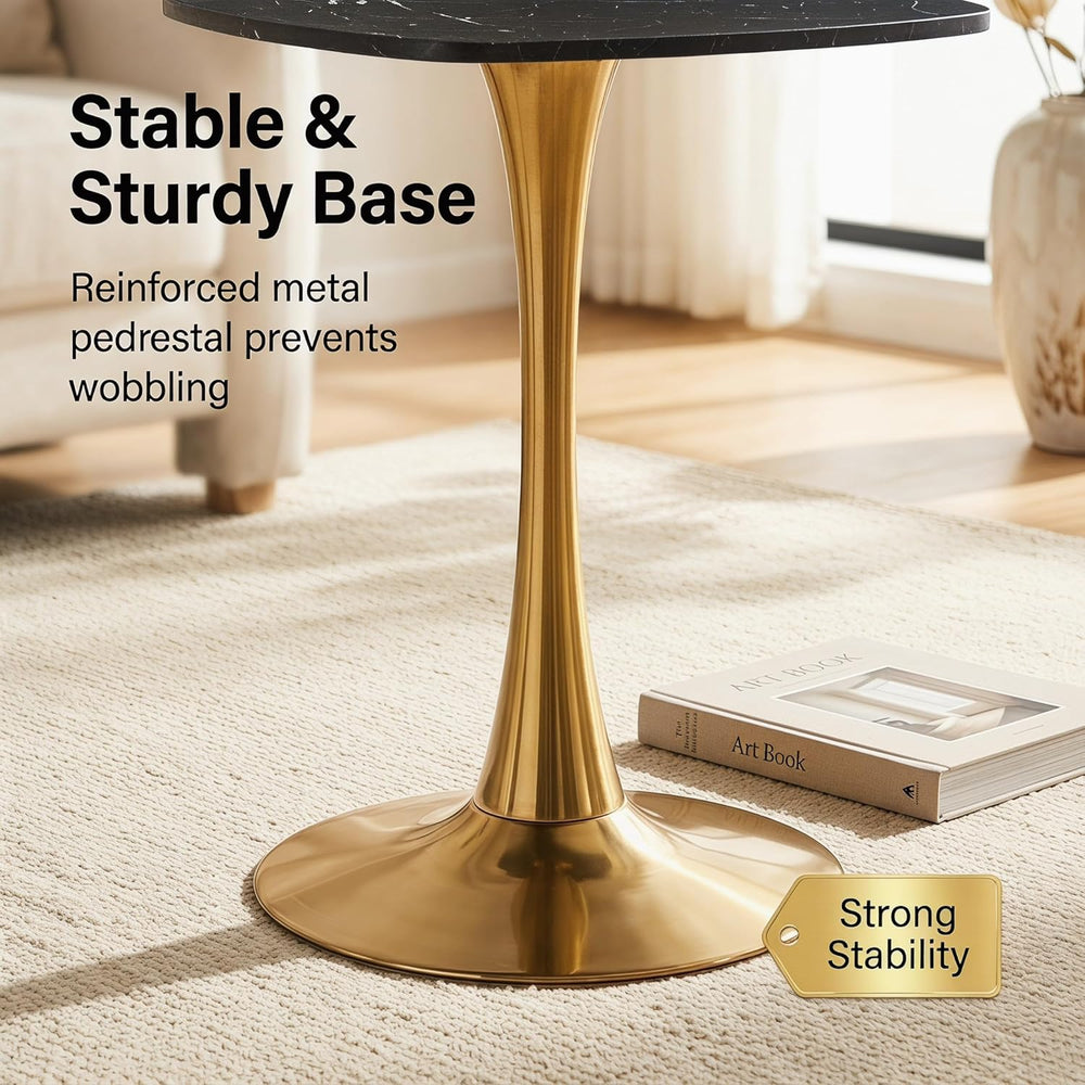 24 Inch Square Tulip Bistro Table for 2-4, Small Dining Table with Gold Metal...