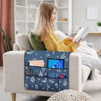 Remote Control Holder for Armchair，Couch Caddy Organizer TV Remote Holder for Bed Storage 5 Pockets，Remote Caddy Bedside Organizer Bedside Table Organizer (Blue, 35''x18'')