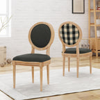 Christopher Knight Home Reed Upholstered Farmhouse Dining Chairs, (Set of 2), Dark Gray + Black Checkerboard + Natural