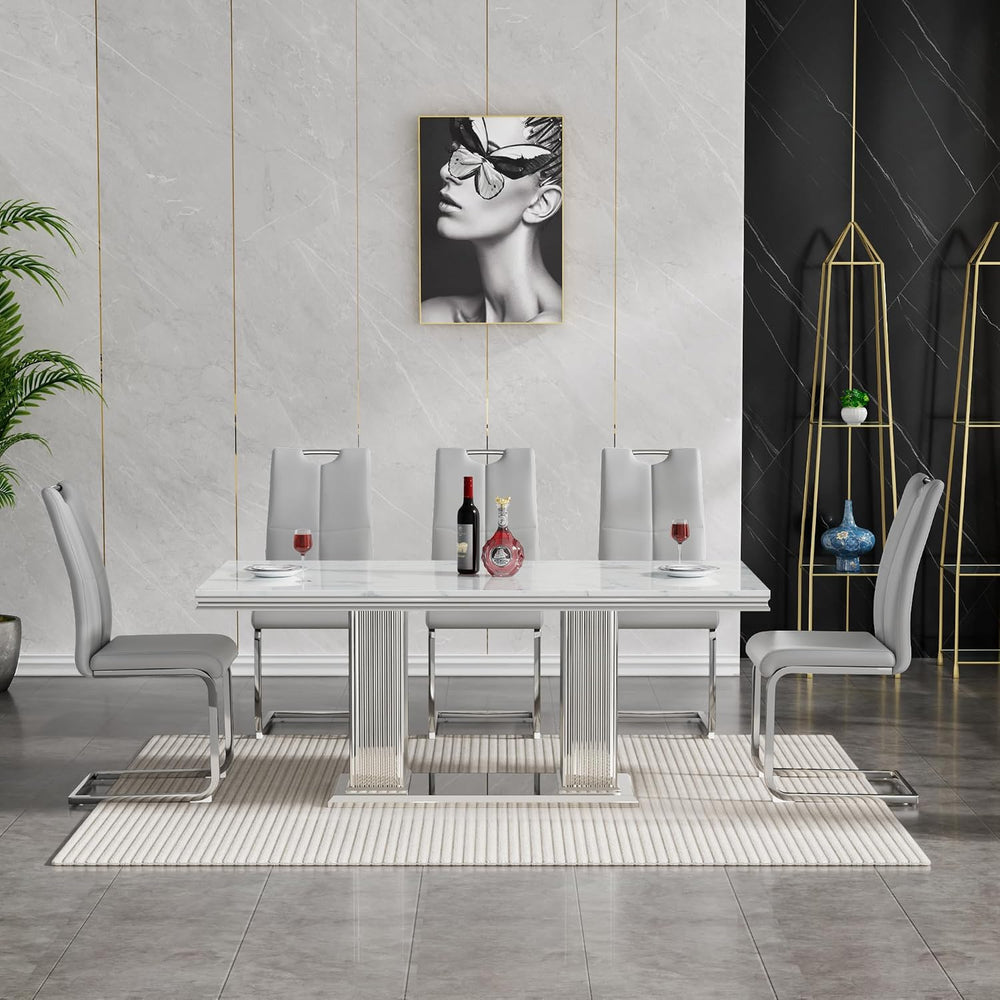 9 Piece Dining Table Set, 68.11" Dining Table and Chairs Set for 8, Mode...